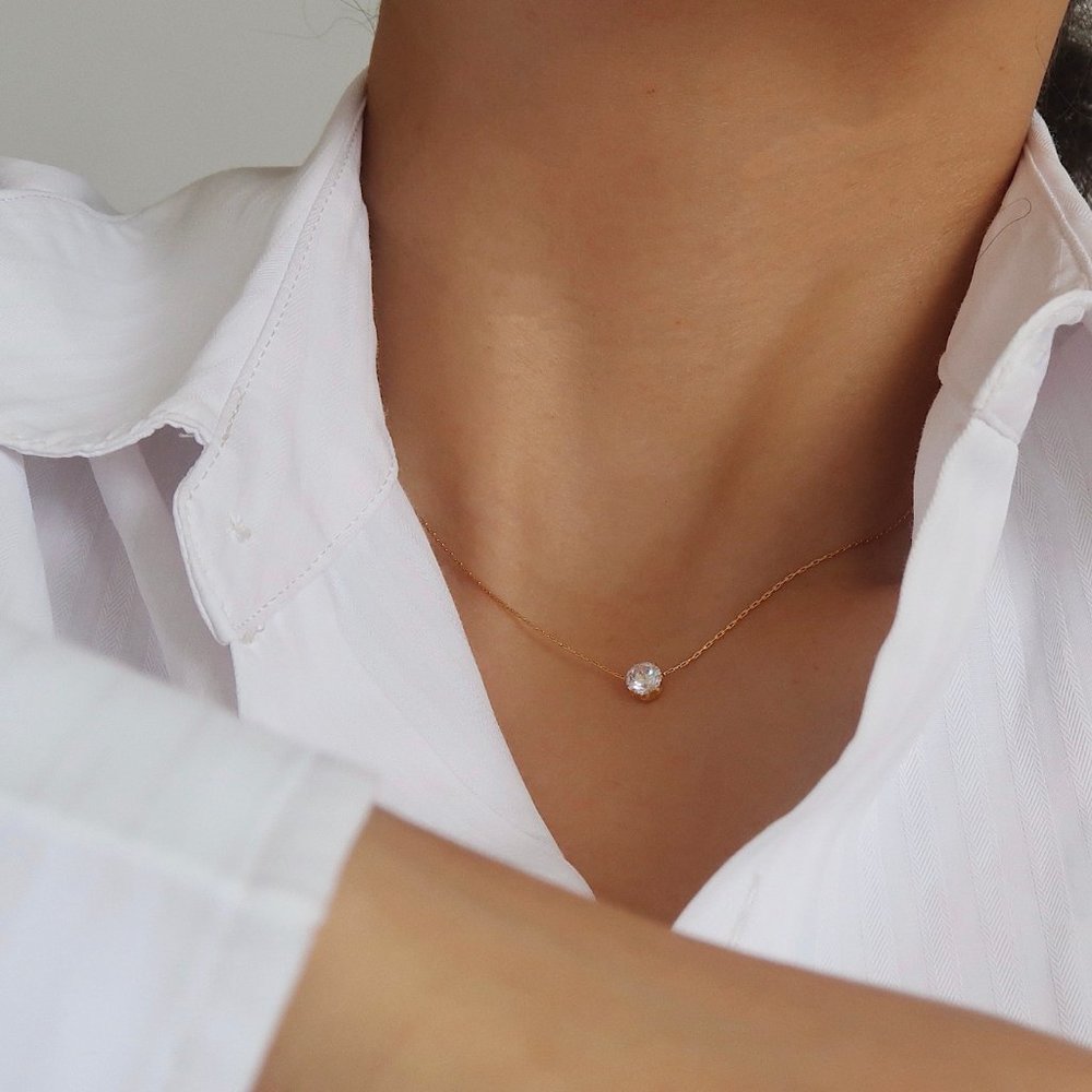 NEW Solitaire Diamond 18K Gold Plated Necklace - Picture 8 of 13